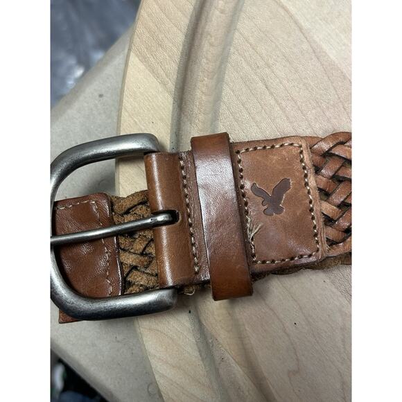American Eagle Brown Braided Leather Belt Mens Small - Picture 2 of 4